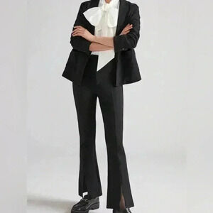 Anthropologie Maeve Slit-Front Ponte Flared Black Pants, Full Length, Size 2